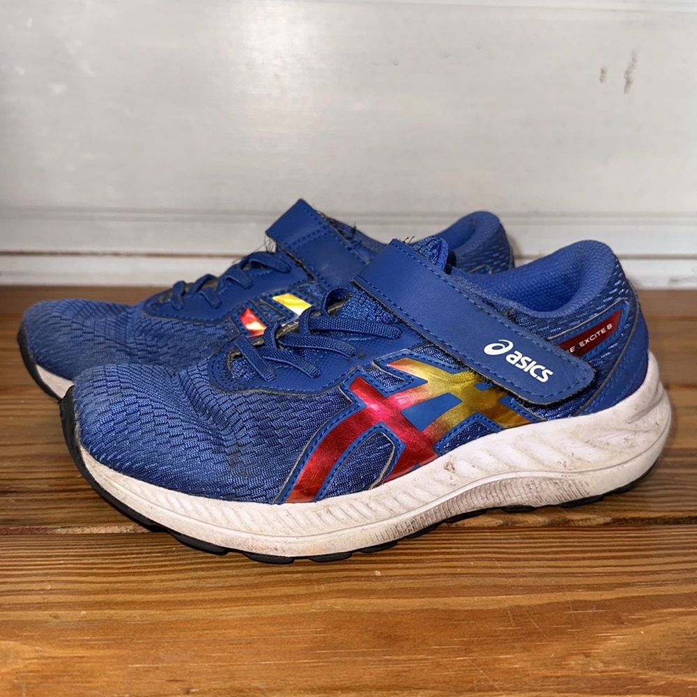 ASICS Pre Excite 8 Royal Blue Running Shoe Tennis Shoe Rainbow Little Kid Size 8